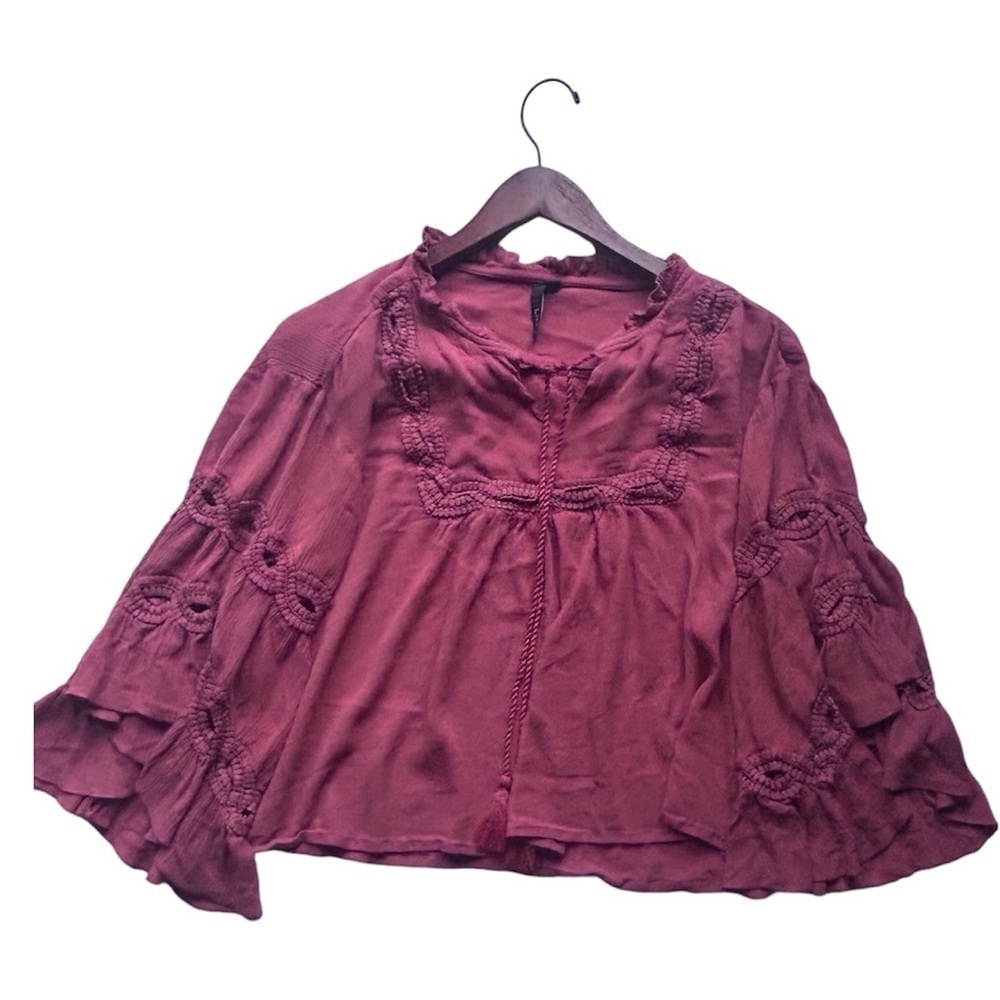 Lov Thread Boho Tunic Top Light Maroon/Peachy Crochet Embroidered